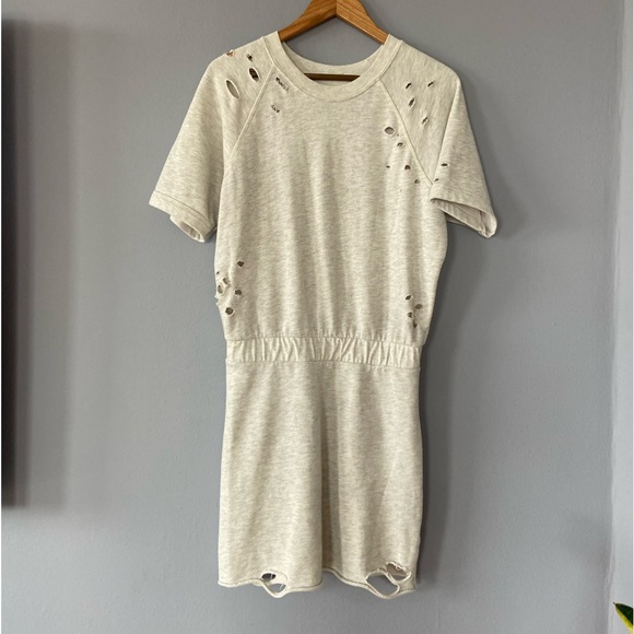 NSF Light Grey Distressed Holey Sweatshirt Mini Dress Size Small USA - Picture 2 of 7